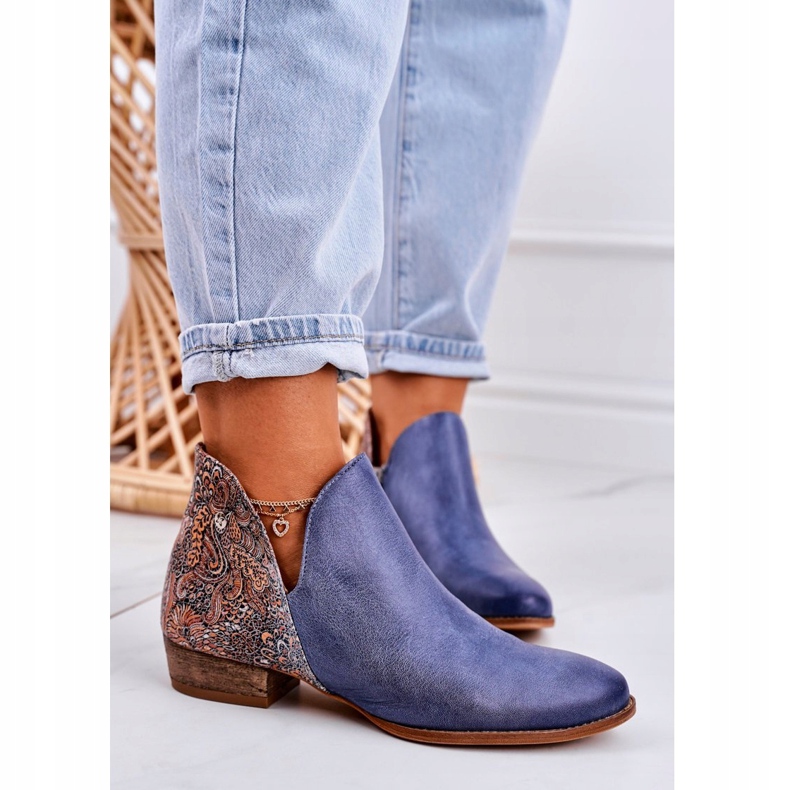 Botas rasteiras femininas Maciejka primavera couro azul marinho 04091-27 1