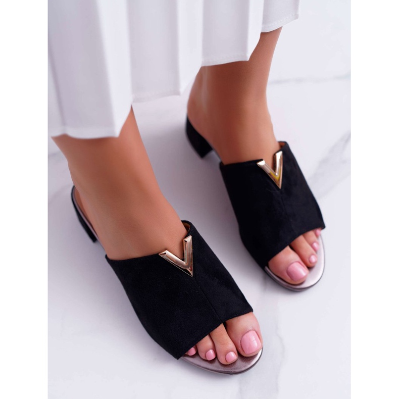Vinceza Chinelos elegantes clássicos femininos em bloco preto Demea 2