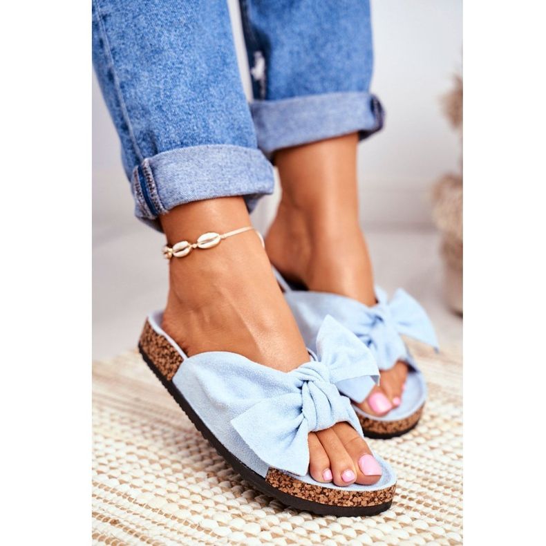 BUGO Chinelos femininos azuis no Cork Bow Wendy azul 1