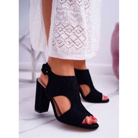 HAN Sandálias de salto feminino em camurça aberta preto HiBaby 1