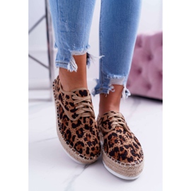 HAN Alpargatas femininas com renda em camurça leopardo Meus sapatos castanho 1