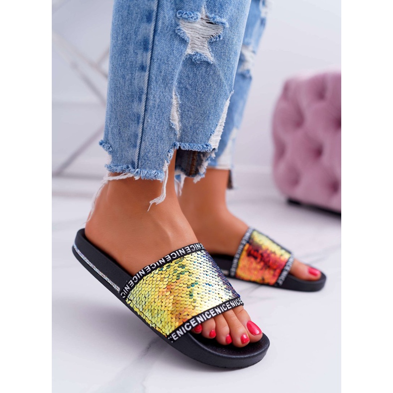 SEA Chinelos femininos dourado iridescente agradável 2