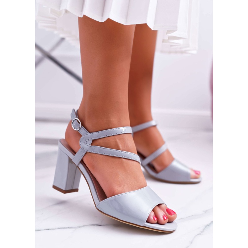 Sandálias femininas de salto alto Sergio Leone SK844 lacado cinza tres 1