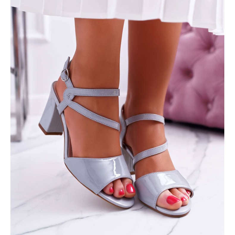 Sandálias femininas de salto alto Sergio Leone SK844 lacado cinza tres 2