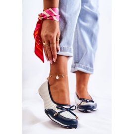 EVE Bailarinas perfuradas em couro branco e azul marinho feminino Erdola azul-marinho 1