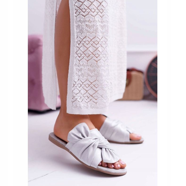 EVE Chinelos femininos com laço cinza no assento 1