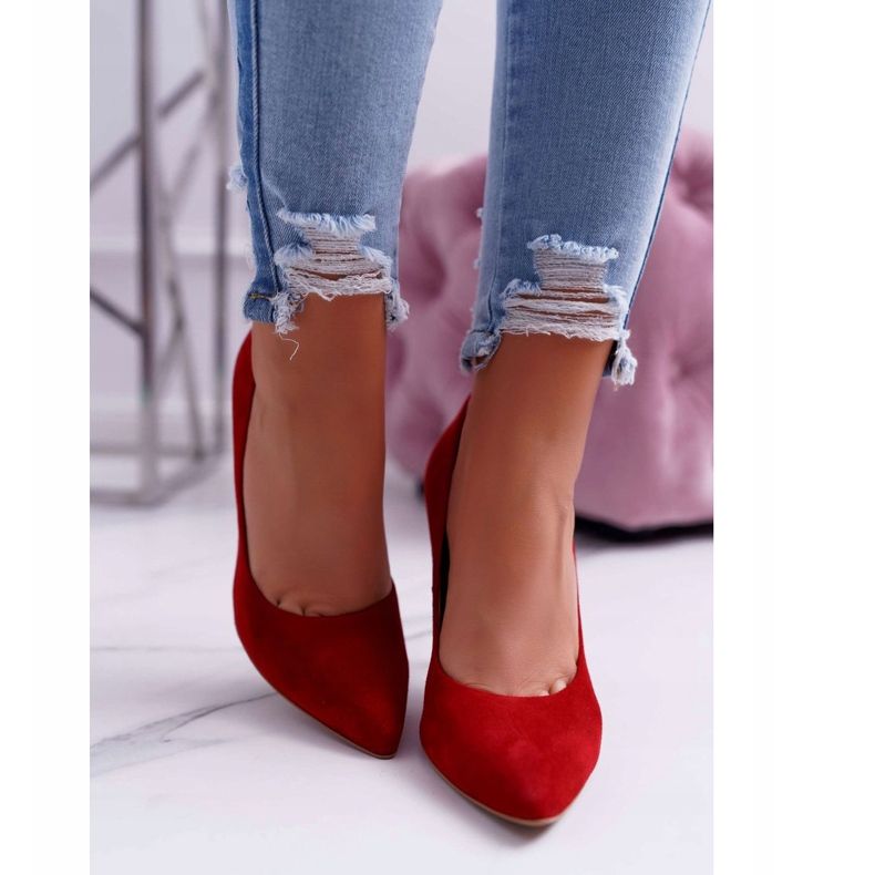 Stilettos feminino Laura Messi 1727 couro camurça vermelho Valentim 2