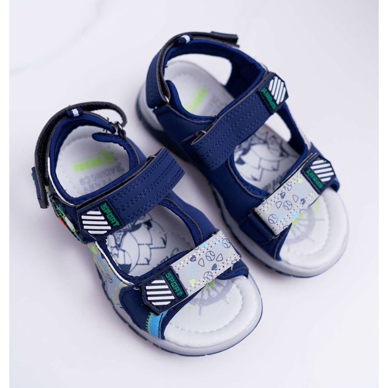 FRROCK Sandálias infantis juvenis para meninos com velcro azul marinho Reksio 1