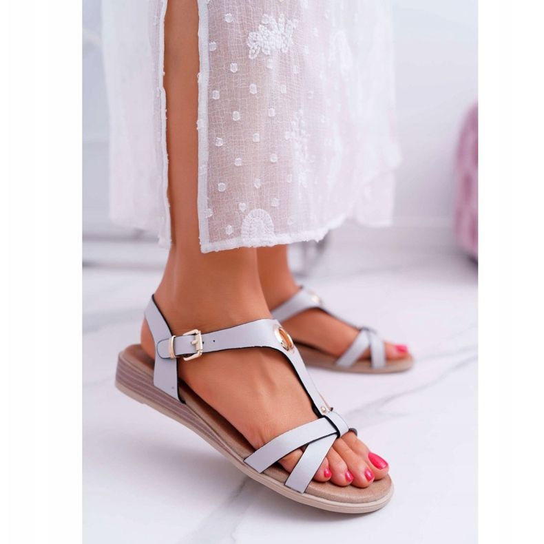 Sandálias femininas lisas cinza S.Barski Brimnes 1