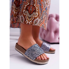 S.Barski Chinelos femininos elegantes, sola grossa em jersey azul 1