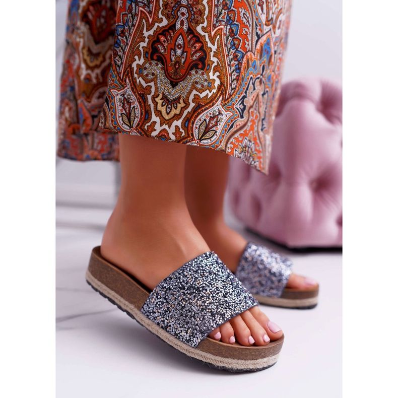 S.Barski Chinelos femininos elegantes, sola grossa em jersey azul 1