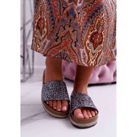 S.Barski Chinelos femininos elegantes, sola grossa em jersey azul 2