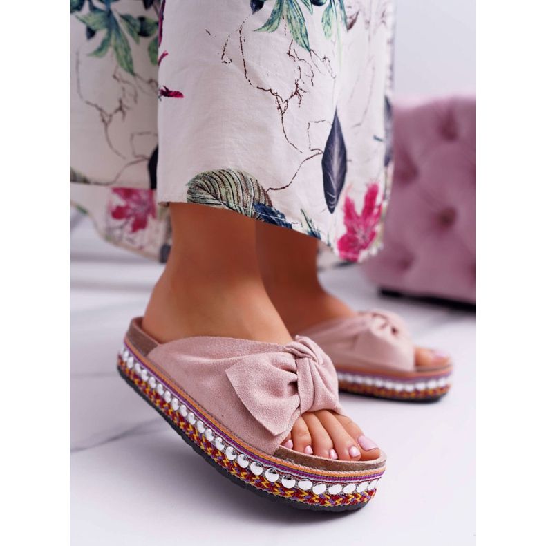 Chinelos femininos com solado grosso arcos rosa Milady 1