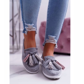 EVE Mocassins femininos, couro camurça com franjas, batist cinza 2