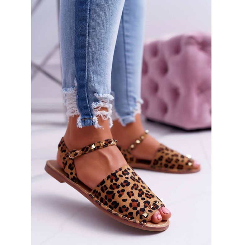Sandálias femininas Lu Boo camurça leopardo silena marrom 1