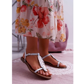 Sandálias femininas de couro liso prata Nicole 2383 cinza 1