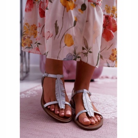 Sandálias femininas de couro liso prata Nicole 2383 cinza 2