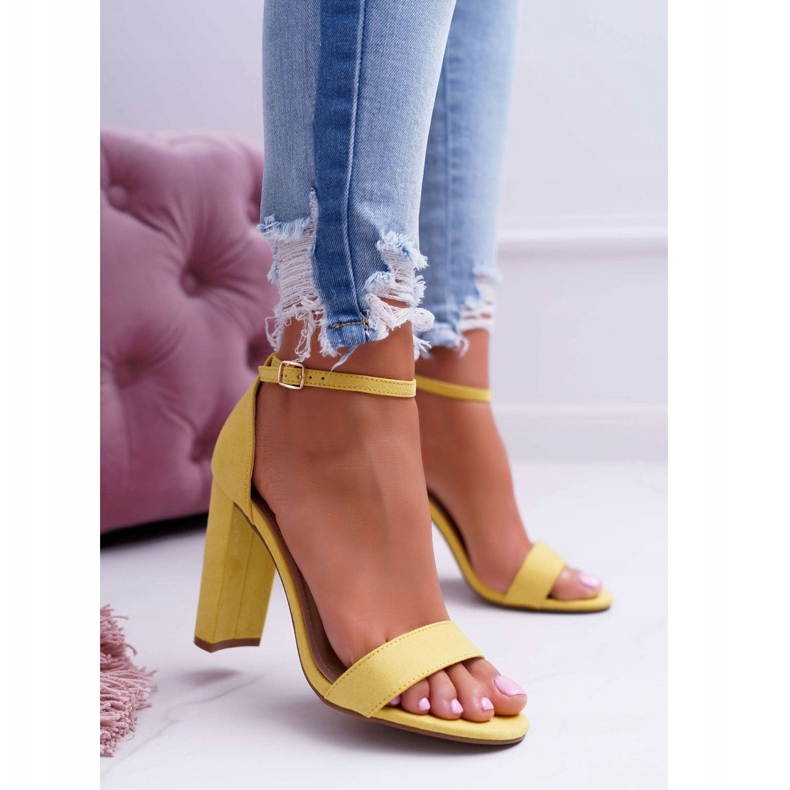 ADY Sandálias femininas com salto em camurça amarela anastasie amarelo 2