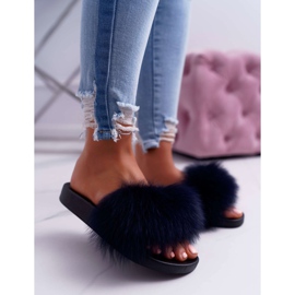 Chinelos femininos com pele natural Naturis azul marinho azul-marinho 1