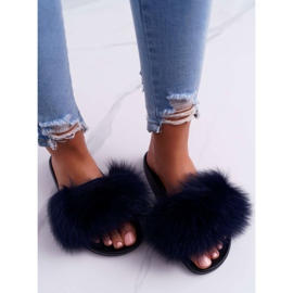 Chinelos femininos com pele natural Naturis azul marinho 2