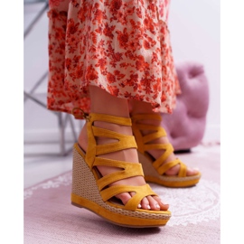 FE1 Sandálias femininas em cunha, barbante amarelo, liluena 1