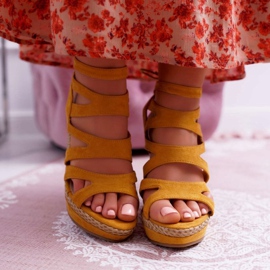 FE1 Sandálias femininas em cunha, barbante amarelo, liluena 2