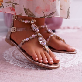 FRBS Sandálias rasteiras femininas com zircônia cúbica de champanhe Karra castanho 1