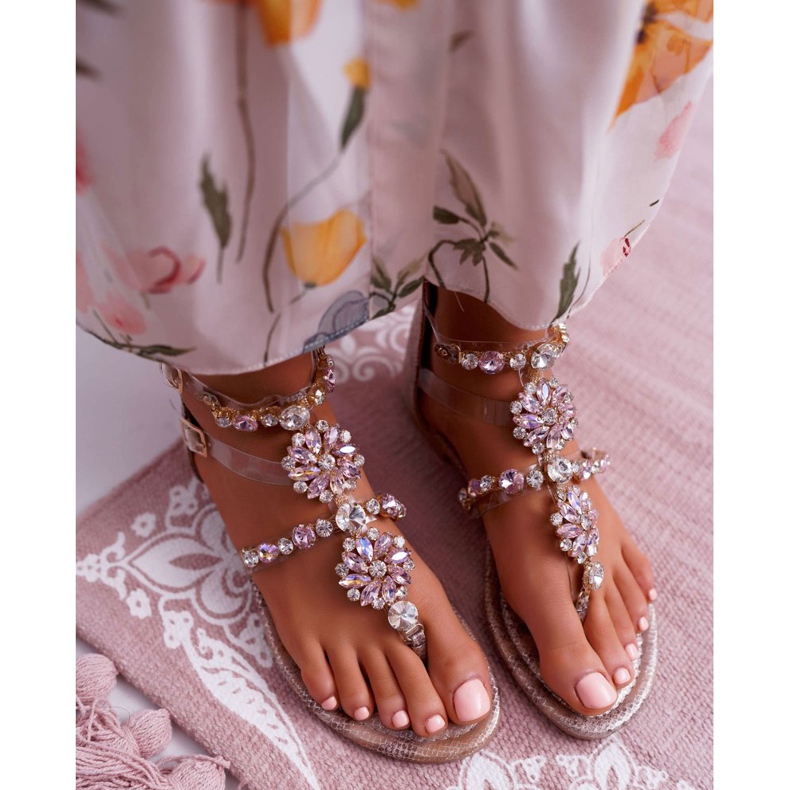 FRBS Sandálias rasteiras femininas com zircônia cúbica de champanhe Karra castanho 2