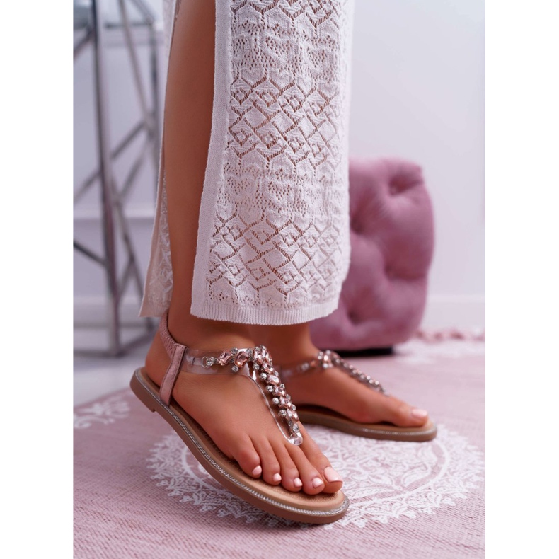 FRERY Sandálias Femininas Slip-on Com Zircões Champanhe Satina rosa 1