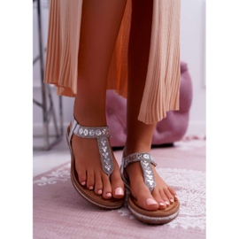 FRBS Sandálias femininas deslizantes com zircões prata Mabellena cinza 2