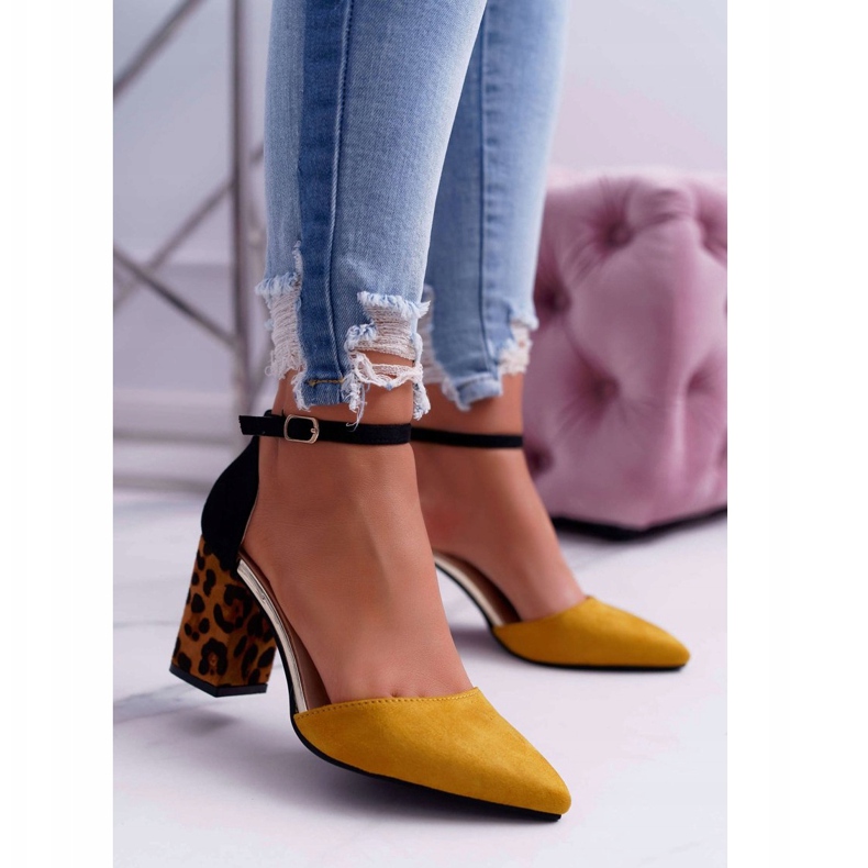 PS1 Bombas femininas no salto Leopard Yellow Ferri marrom preto multicolorido amarelo 2