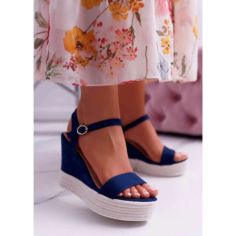 BUGO Sandálias femininas em linho cunha azul marinho Liviana azul-marinho 1