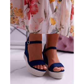 BUGO Sandálias femininas em linho cunha azul marinho Liviana azul-marinho 2