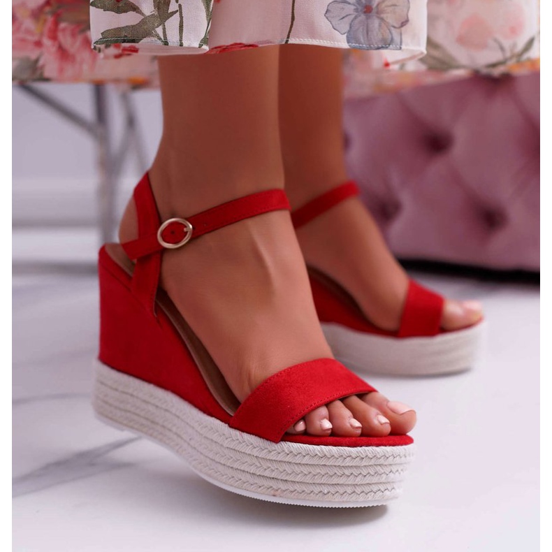 BUGO Sandálias femininas em linho vermelho Liviana 1