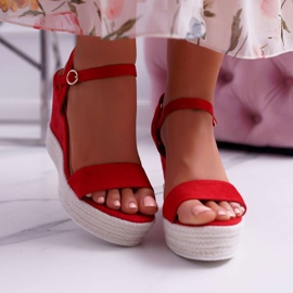 BUGO Sandálias femininas em linho vermelho Liviana 2