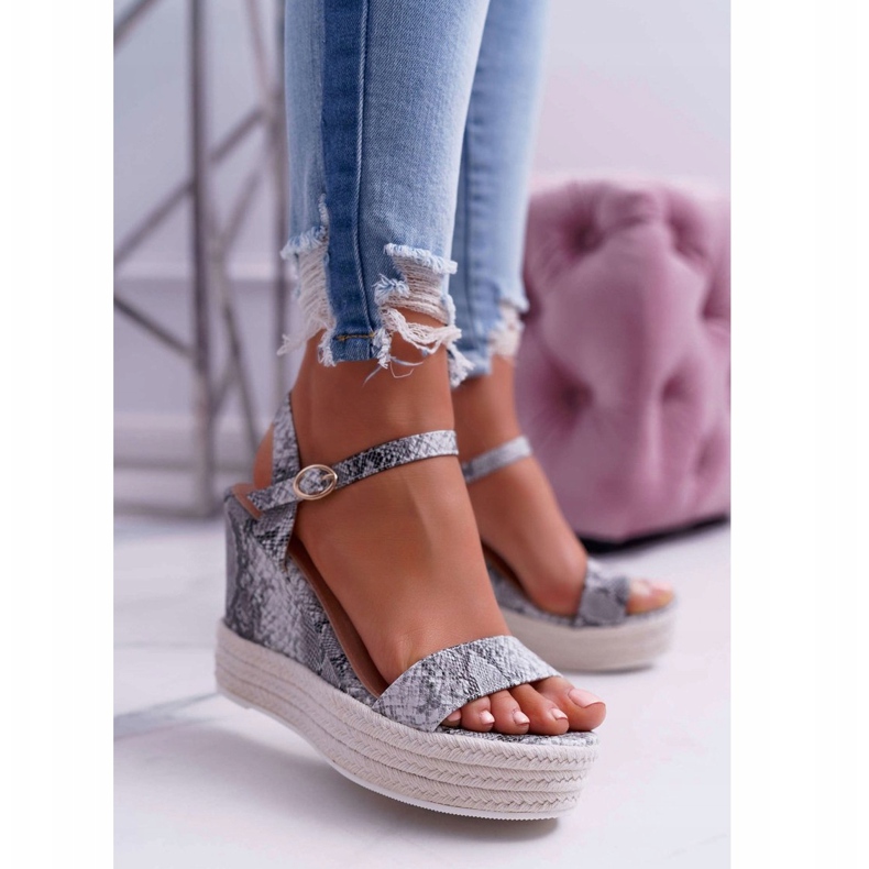 BUGO Sandálias Femininas em Cunha Linho Snake Liviana cinza 1