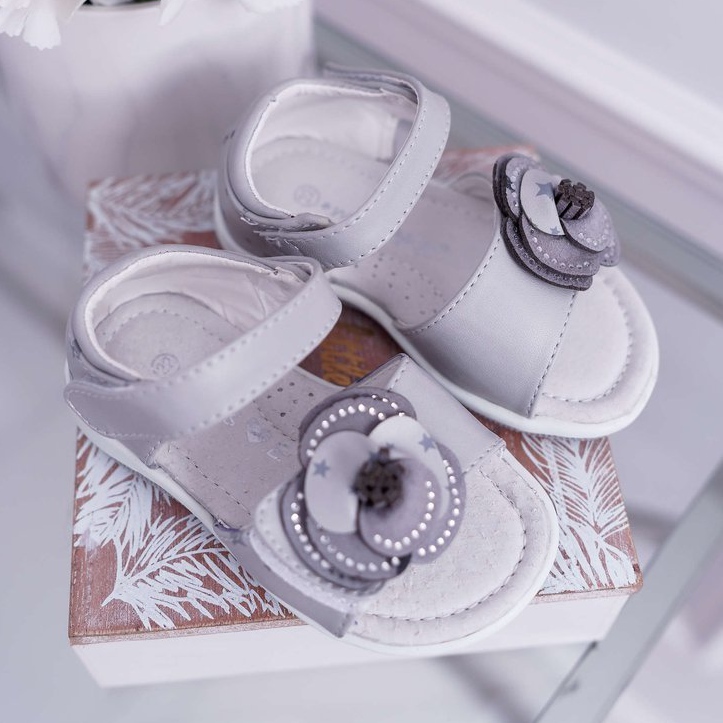 EVE Sandálias infantis com velcro para meninas flamenco cinza 1