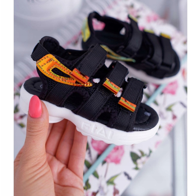 FRROCK Sandálias infantis com velcro para menina menino preto Kimmi 1