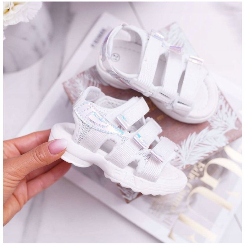 FRROCK Sandálias Infantis Com Velcro Para Meninas Branco Kimmi 2