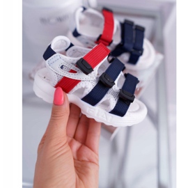 FRROCK Sandálias infantis com velcro para meninas meninos branco Fima vermelho azul marinho 2