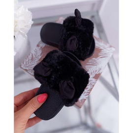 FRROCK Chinelos infantis com pele e danos Black Thoa preto 2
