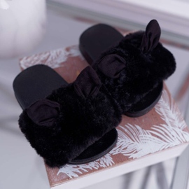 FRROCK Chinelos infantis com pele e danos Black Thoa preto 1