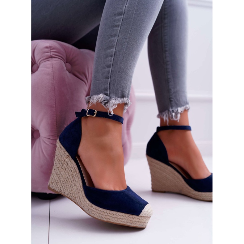 BUGO Sandálias femininas em linho cunha azul marinho Tammaris azul-marinho 1