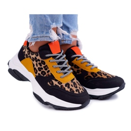 Sapatos esportivos femininos com solado grosso leopardo sevana castanho preto 1