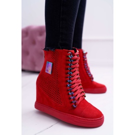 Tênis feminino Lu Boo Openwork Suede Red Clamma vermelho 1