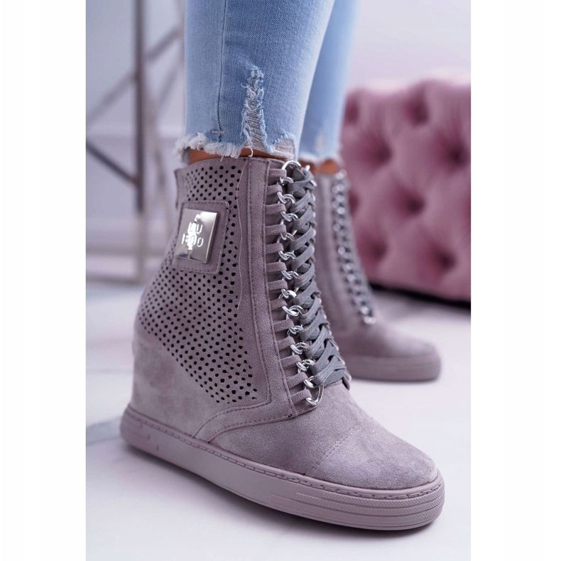 Tênis feminino Lu Boo Openwork Suede Grey Clamma cinza 1