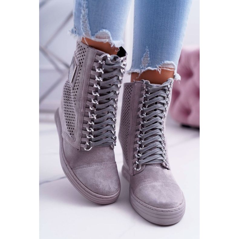 Tênis feminino Lu Boo Openwork Suede Grey Clamma cinza 2