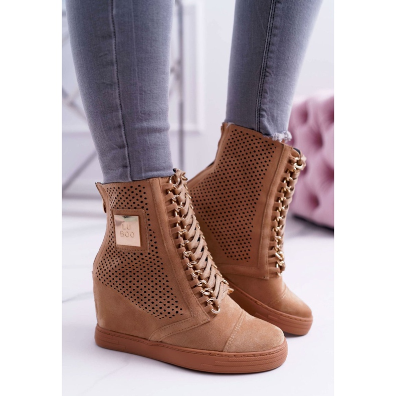 Tênis feminino Lu Boo Openwork Suede Camel Clamma castanho 2