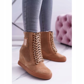 Tênis feminino Lu Boo Openwork Suede Camel Clamma marrom 1