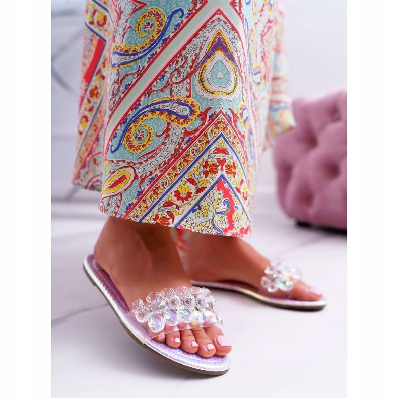 Chinelos femininos com zircônia cúbica Lu Boo gasolina prata mediana cinza 1